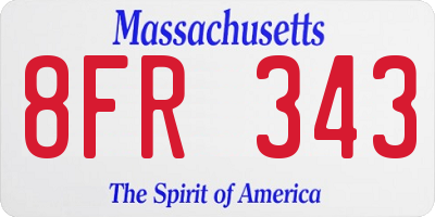 MA license plate 8FR343