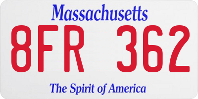 MA license plate 8FR362
