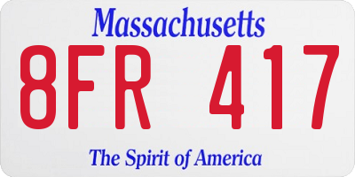 MA license plate 8FR417
