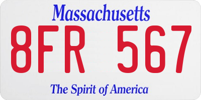 MA license plate 8FR567