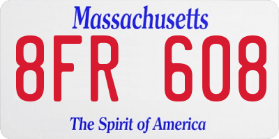 MA license plate 8FR608