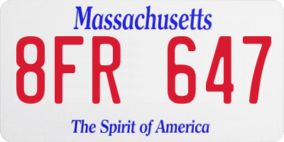 MA license plate 8FR647