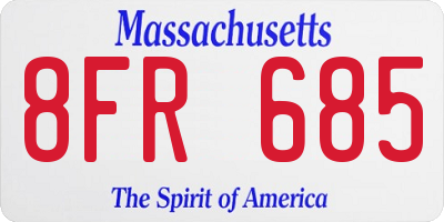 MA license plate 8FR685