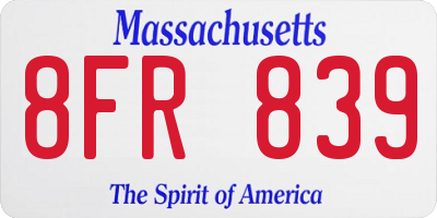 MA license plate 8FR839