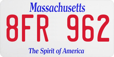 MA license plate 8FR962