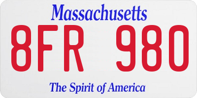 MA license plate 8FR980