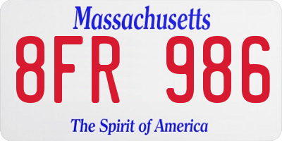 MA license plate 8FR986
