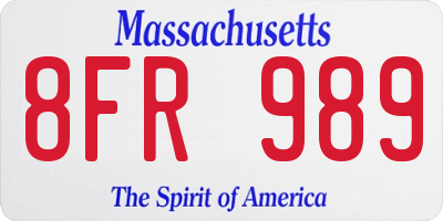 MA license plate 8FR989