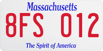 MA license plate 8FS012