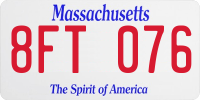 MA license plate 8FT076