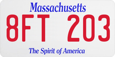 MA license plate 8FT203