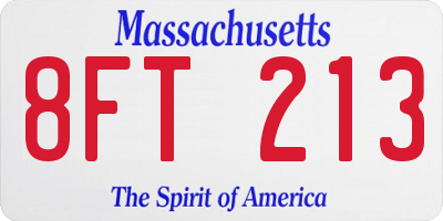 MA license plate 8FT213