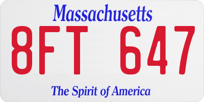 MA license plate 8FT647
