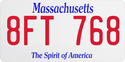 MA license plate 8FT768