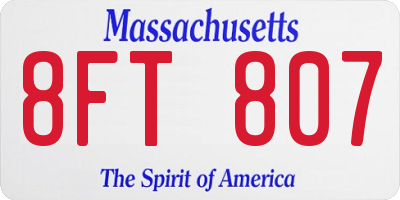 MA license plate 8FT807
