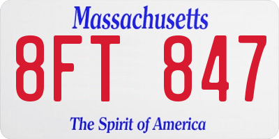 MA license plate 8FT847