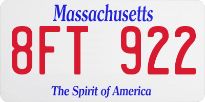 MA license plate 8FT922