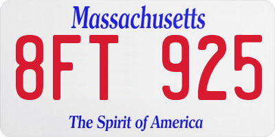 MA license plate 8FT925