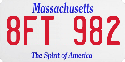 MA license plate 8FT982