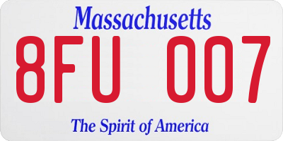MA license plate 8FU007