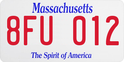 MA license plate 8FU012