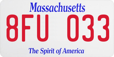 MA license plate 8FU033