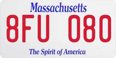 MA license plate 8FU080