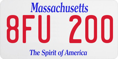 MA license plate 8FU200