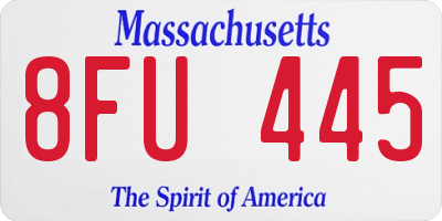MA license plate 8FU445