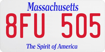 MA license plate 8FU505