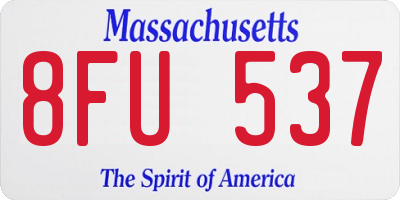 MA license plate 8FU537