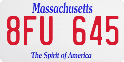MA license plate 8FU645
