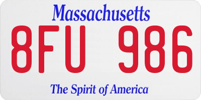 MA license plate 8FU986