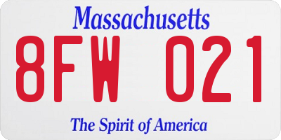 MA license plate 8FW021