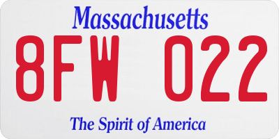 MA license plate 8FW022