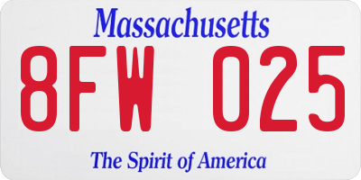 MA license plate 8FW025