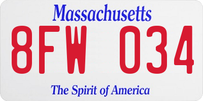 MA license plate 8FW034