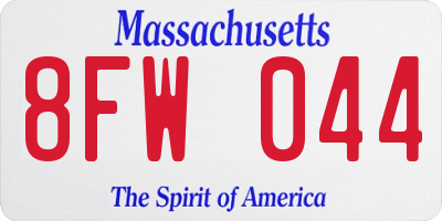 MA license plate 8FW044