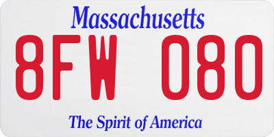 MA license plate 8FW080