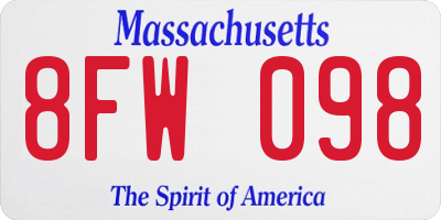 MA license plate 8FW098