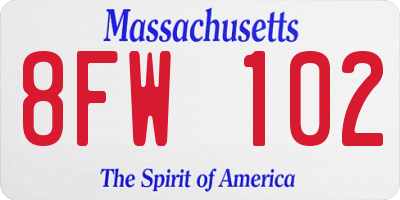 MA license plate 8FW102