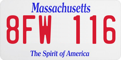 MA license plate 8FW116