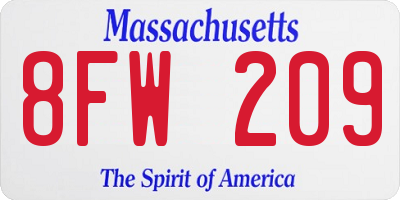 MA license plate 8FW209