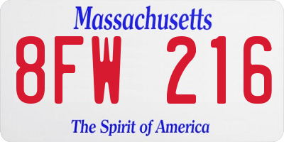 MA license plate 8FW216