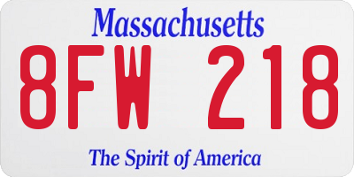 MA license plate 8FW218