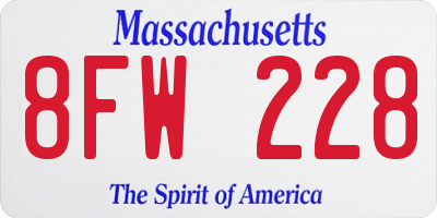 MA license plate 8FW228