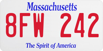 MA license plate 8FW242