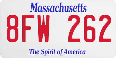 MA license plate 8FW262