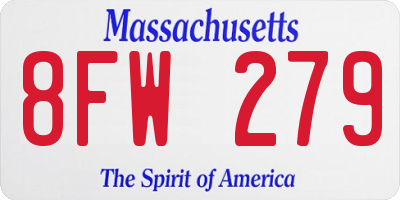 MA license plate 8FW279