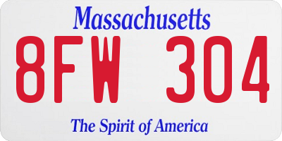 MA license plate 8FW304